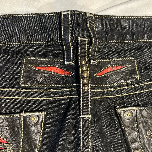 Men Robins Jeans Black Wash Red Viper Leather size 40 - Picture 3 of 10